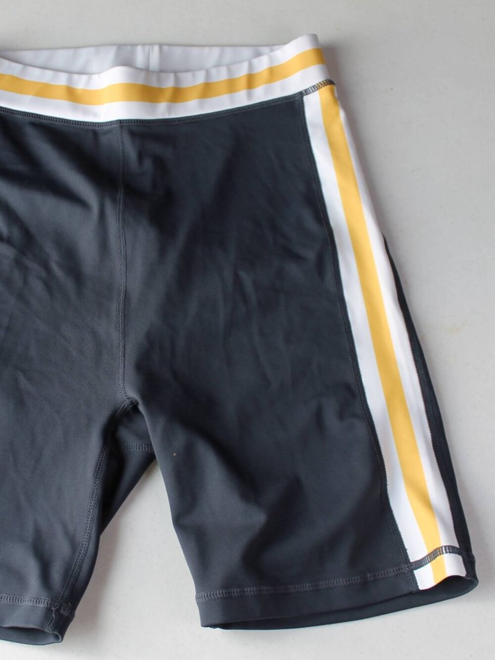 WILO The Label Retro Stripe Bicycle Shorts Size S Navy Blue Gold High Waist Yoga